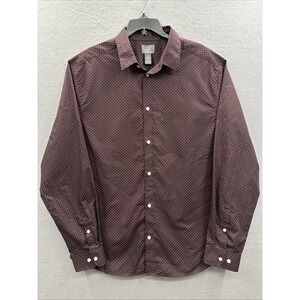 H&M Easy Iron Slim Fit Men's Shirt XL  Brown Mini White Polka  Dot Casual Preppy